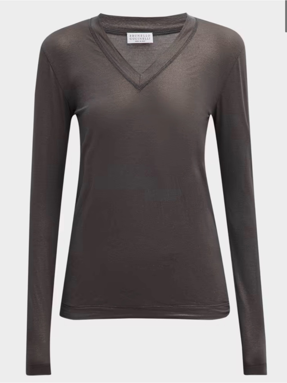 Brunello Cucinelli Monili V-Neck Long-Sleeve Lame Jersey Top XS